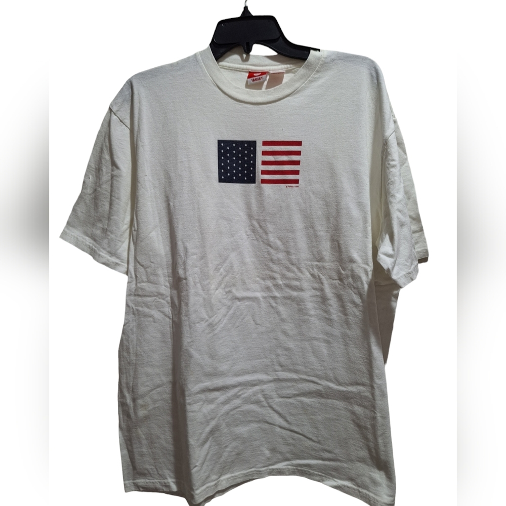 Vintage 2001 Target American Flag USA White Graphic T-Shirt Adult Large GUC